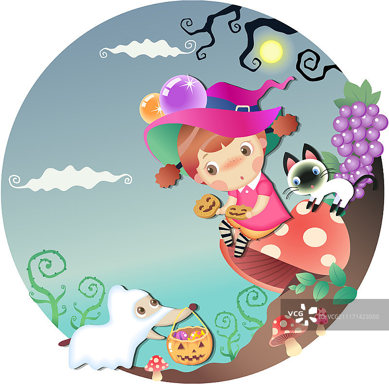 小女巫矢量插画图片素材