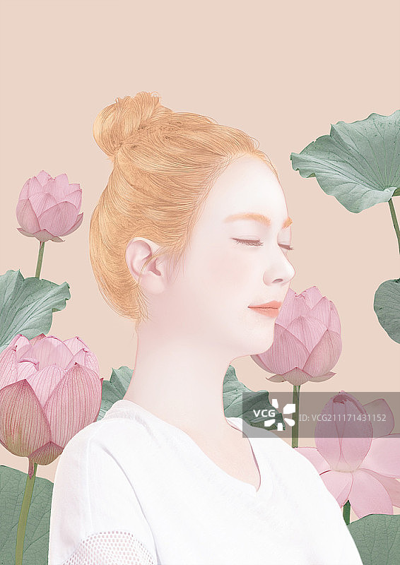 花卉背景上的女人图片素材