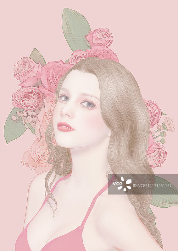 花卉背景上的女人图片素材