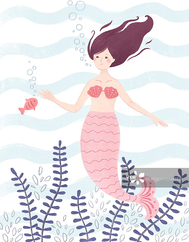 清新小美人鱼插画图片素材