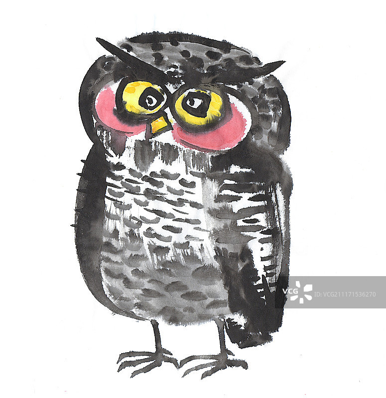 水墨猫头鹰图片素材