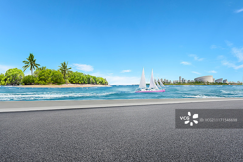 道路与海洋城市风光图片素材