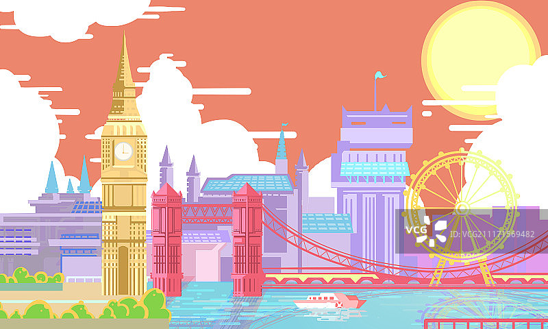 伦敦桥合成插画图片素材