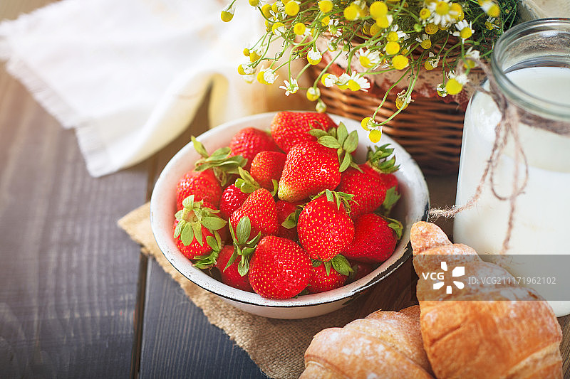 来自新鲜农产品和自制蛋糕的早餐图片素材