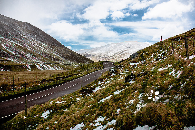 穿过草原高地的空旷高速公路图片素材