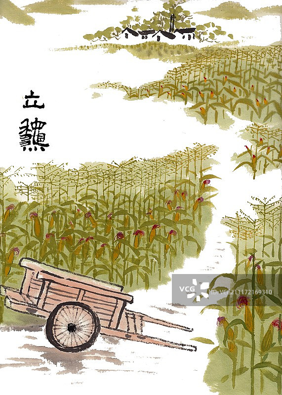 手绘水墨插画二十四节气之立秋图片素材
