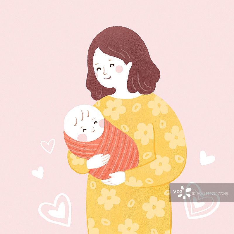 母亲抱小宝宝插画图片素材