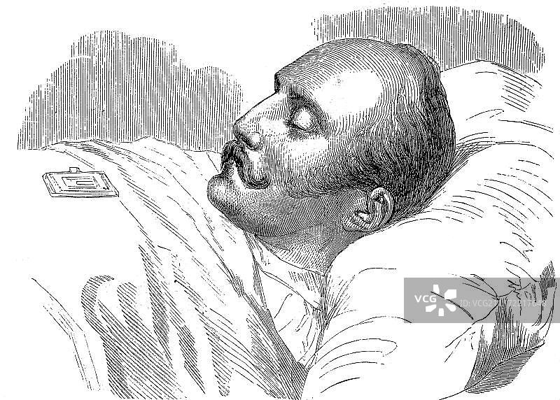 俄罗斯皇帝尼古拉斯一世（1796-1855），临终时的木刻版画，俄罗斯，欧洲图片素材