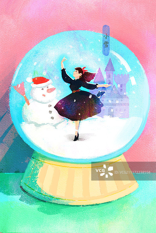 玻璃球里跳舞的女孩图片素材
