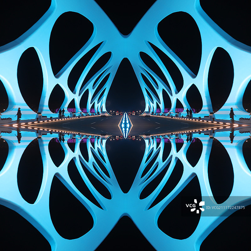 夜色中的东方影都珊瑚贝桥图片素材