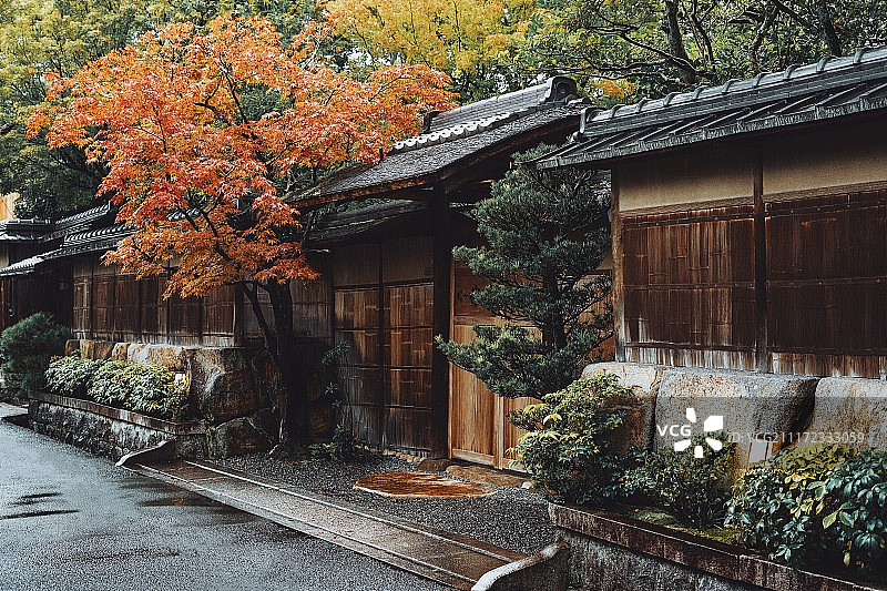 雨中京都小巷民居图片素材