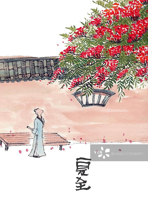 手绘水墨插画二十四节气之夏至图片素材