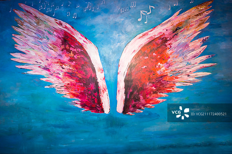 墙面翅膀涂鸦图片素材