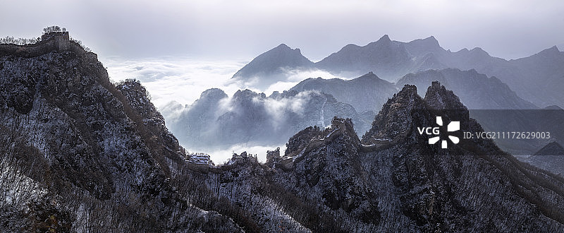 长城云海雪景图片素材