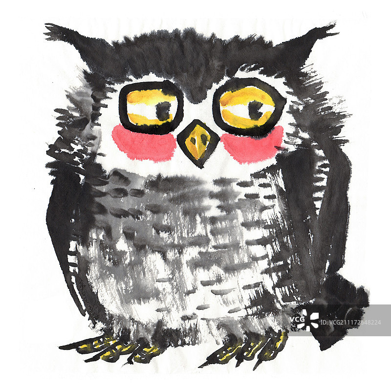 中国画水墨动物系列第一季共1000幅-水墨猫头鹰图片素材