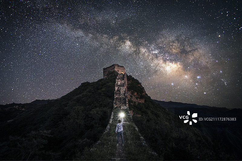 金山岭长城人与星空图片素材