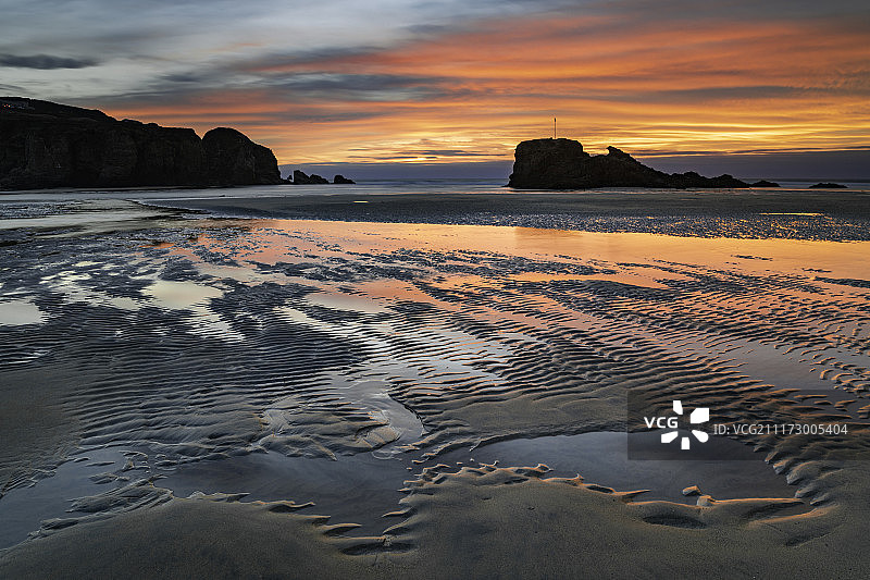 日落沙纹 (Perranporth)图片素材