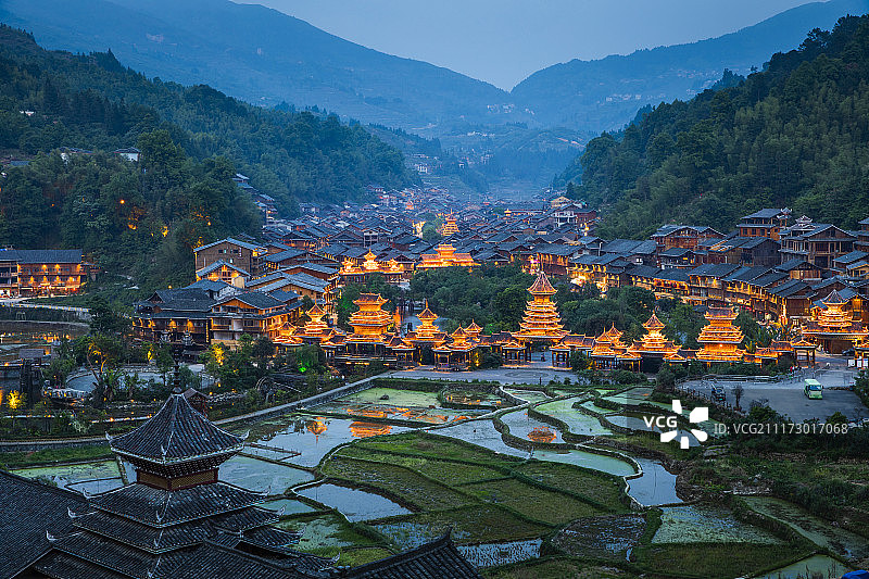 肇兴侗寨乡村夜景图片素材