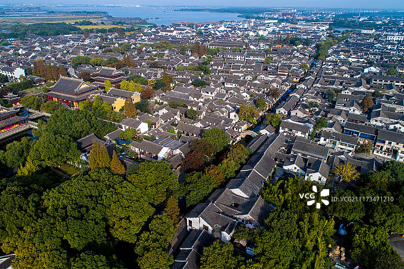 江南水乡周庄航拍图片素材