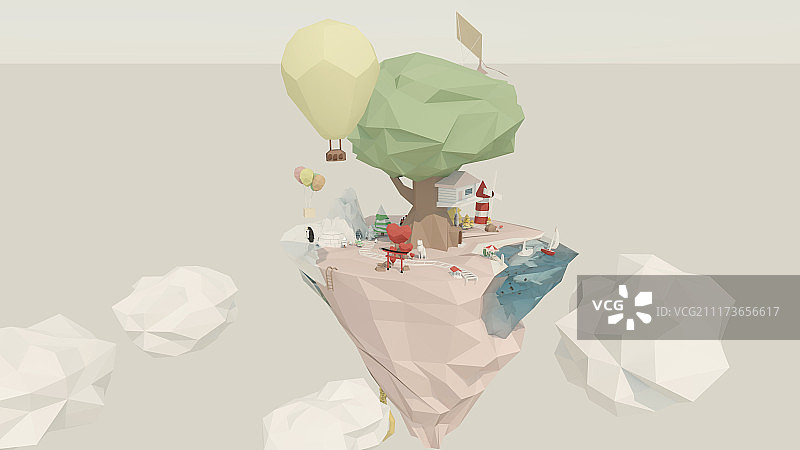 理想国悬浮小岛插画图片素材