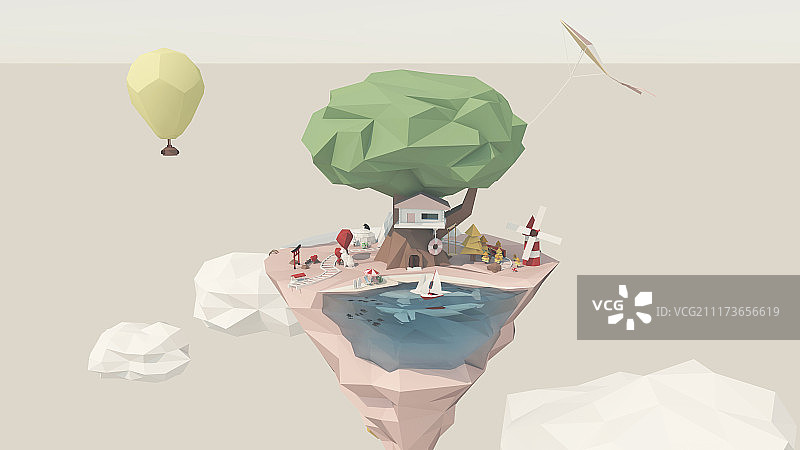 理想国悬浮小岛插画图片素材
