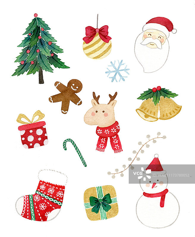 圣诞节元素水彩插画图片素材