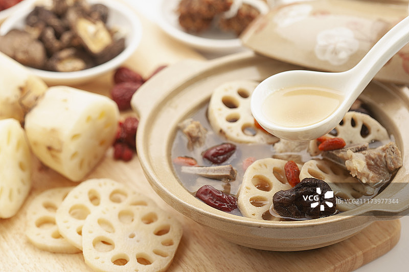 藥膳食補,蓮藕排骨湯,中藥图片素材