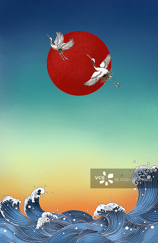 海浪仙鹤图图片素材