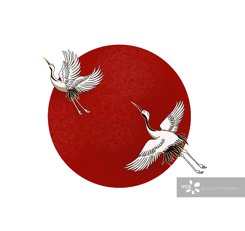 仙鹤红日图图片素材
