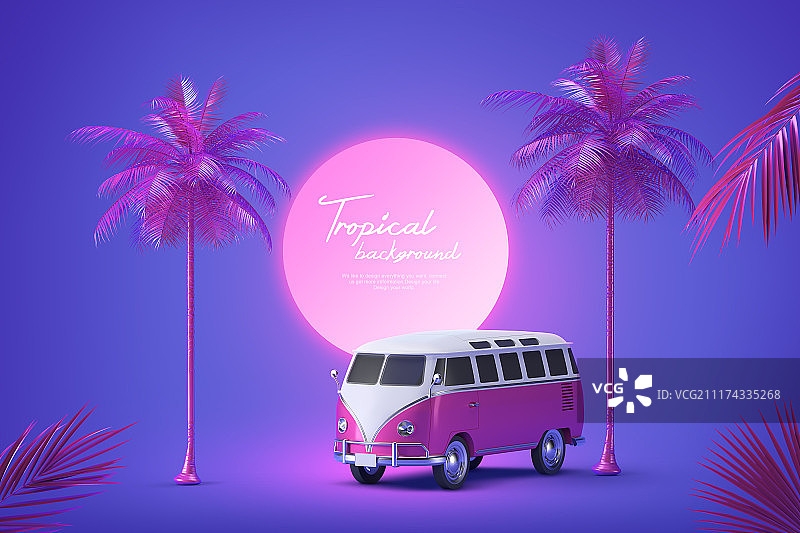 具有霓虹灯效果的夏季节日002的3D渲染图片素材