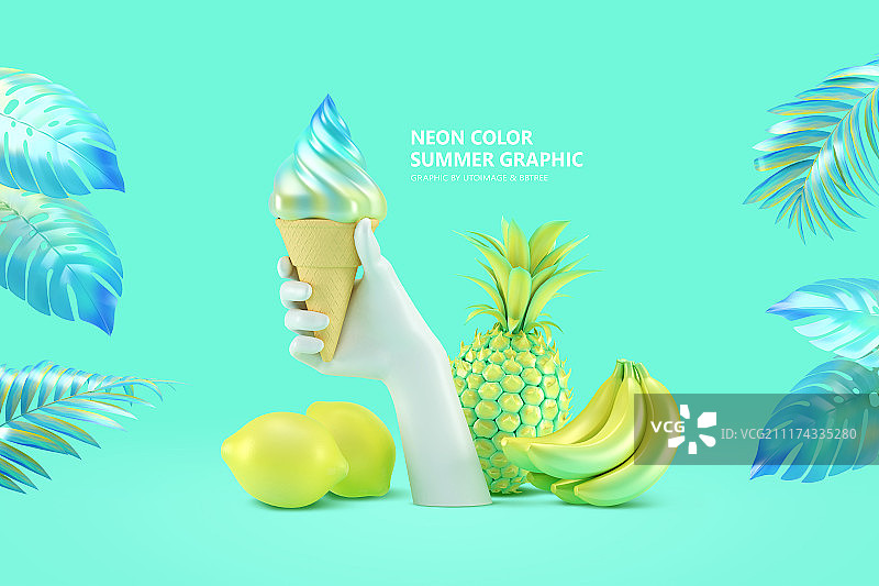 霓虹灯效果夏季节日3D渲染 012图片素材