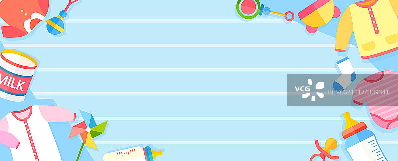 扁平风格购物元素框架设计，条纹背景留白图片素材