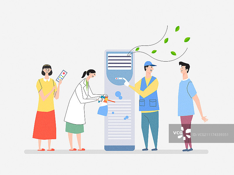 租赁产品：净水器、床垫、汽车、按摩椅等矢量插画，公司定期检查和维护图片素材