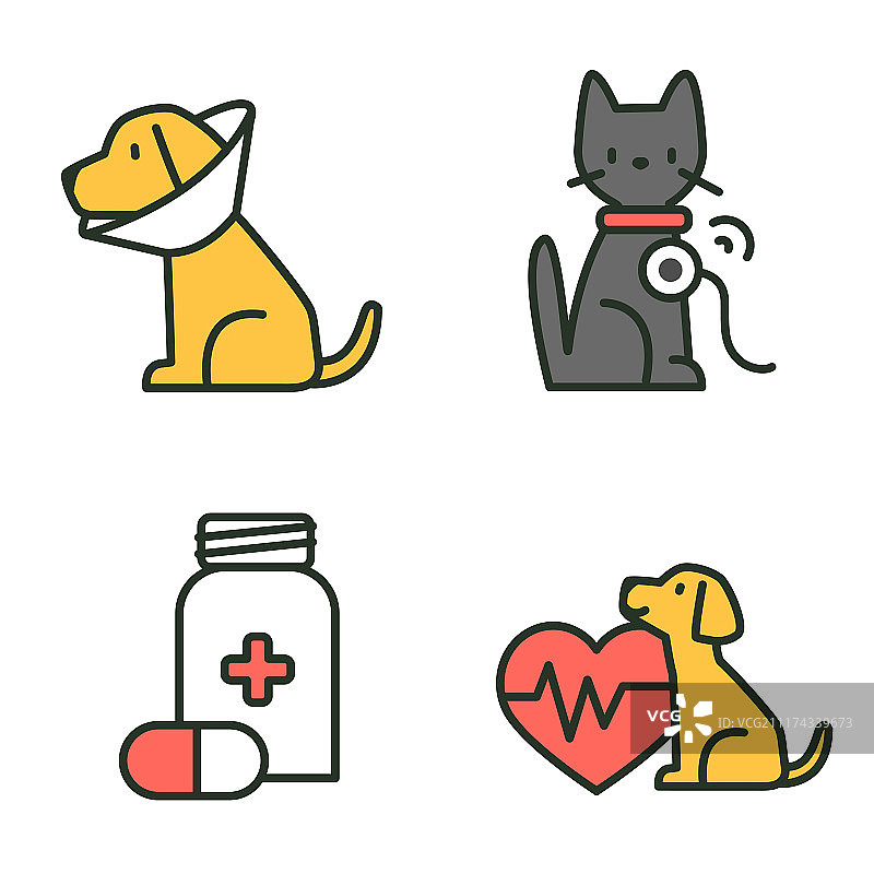 扁平风格兽医图标素材：用于Web和移动UI的基本兽医元素，矢量插图004图片素材