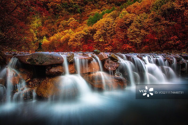 瀑布映枫图片素材