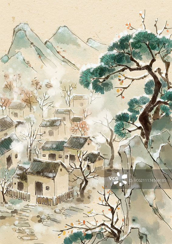 水墨画冬季节气图片素材