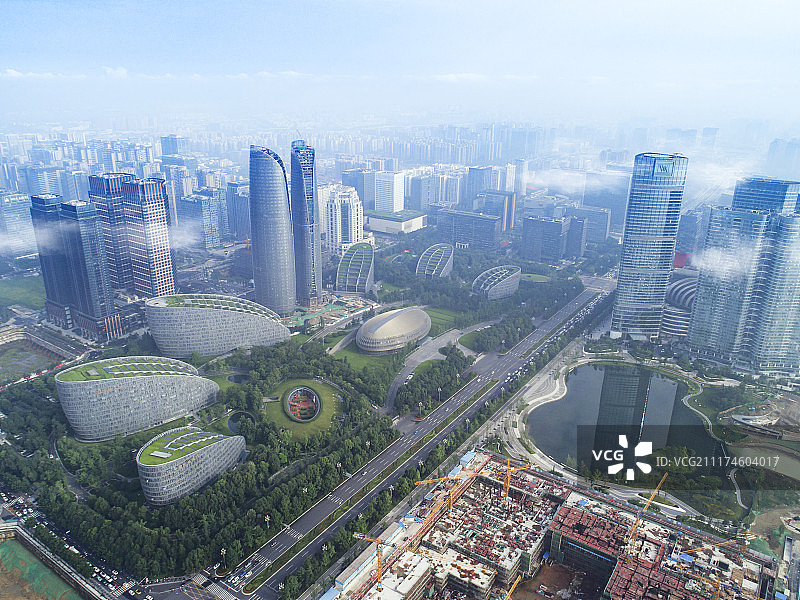 成都清晨高新区航拍图片素材