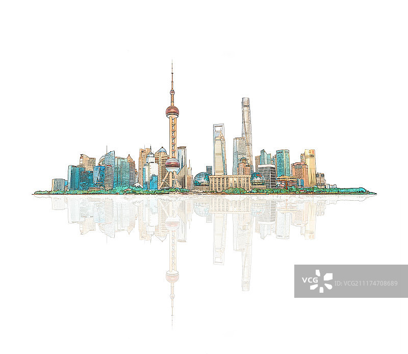 上海陆家嘴全景插画图片素材