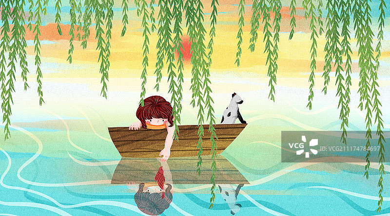 猫与女孩生活二十四节气之清明图片素材