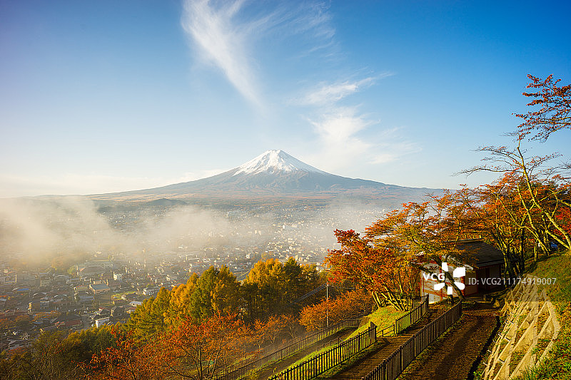 阳光明媚的富士山图片素材