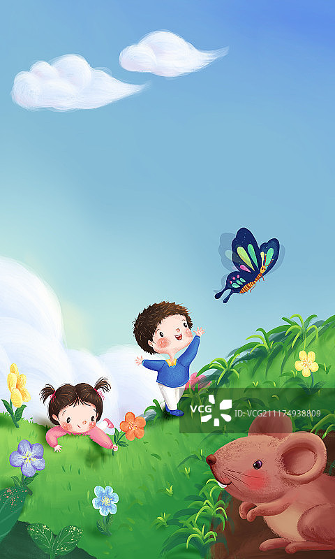 儿童插画万物复苏图片素材
