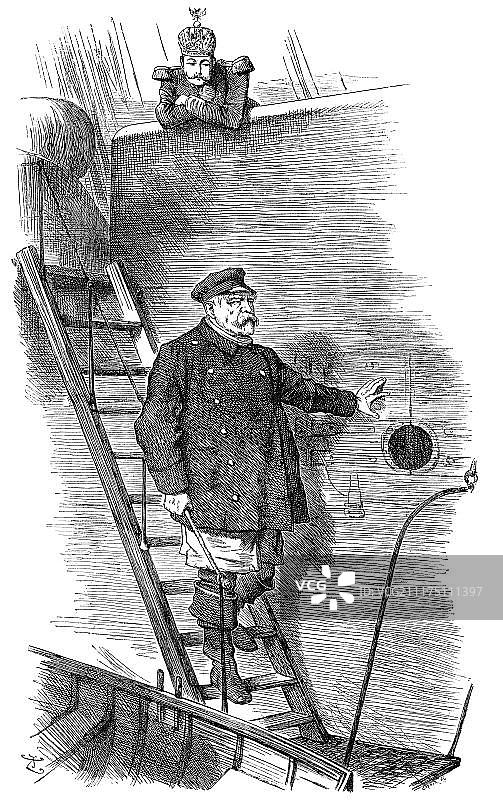 约翰·坦尼尔爵士关于1890年德国总理奥托·冯·俾斯麦解职的漫画图片素材