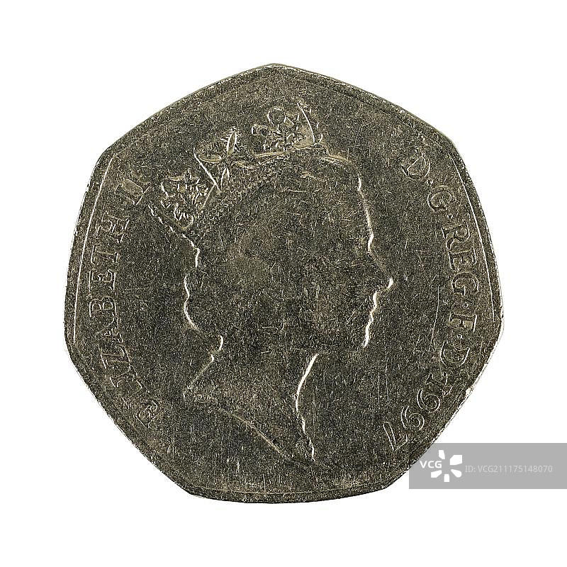 1997年版英国50便士硬币图片素材