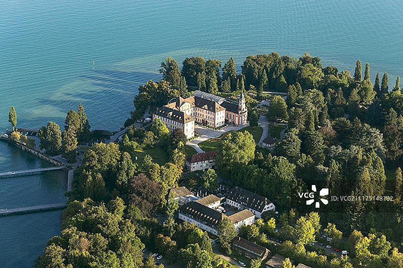 德国巴登-符腾堡康斯坦茨湖梅瑙岛城堡航拍图片素材