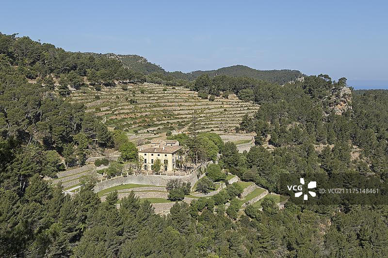 西班牙马略卡岛班亚尔布法尔附近的人造梯田图片素材