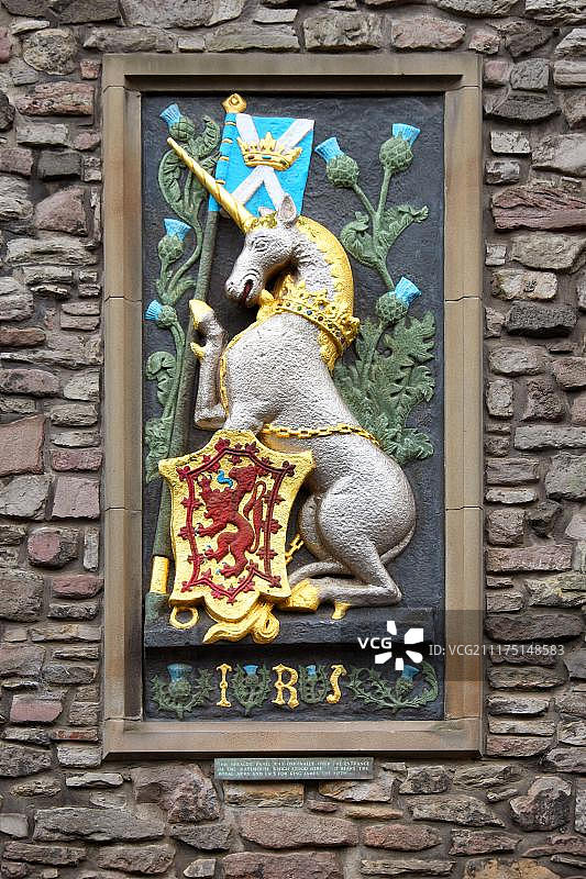 苏格兰爱丁堡荷里路德宫詹姆斯五世的独角兽盾徽图片素材