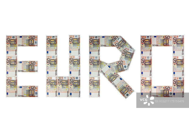用欧元纸币拼写的“欧元”一词图片素材