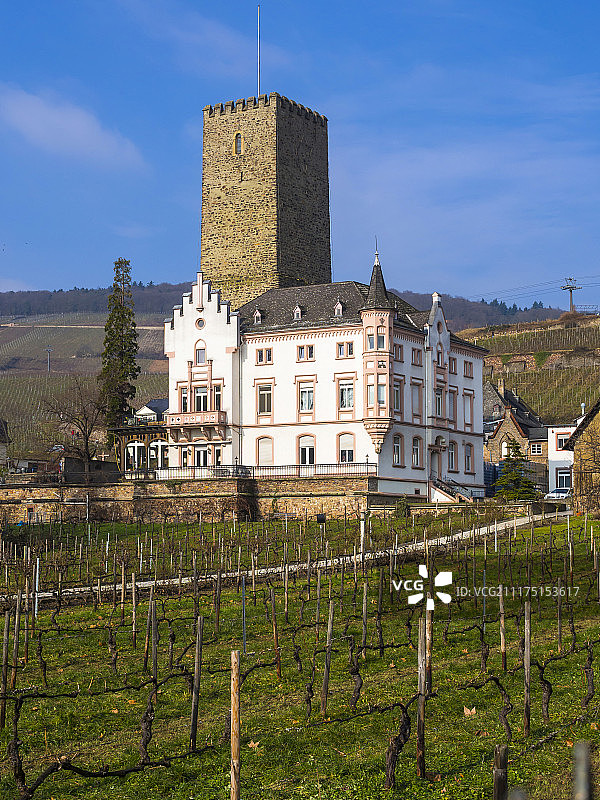 博森堡，上城堡，联合国教科文组织世界遗产，吕德斯海姆，莱茵河谷，黑森州，德国，欧洲图片素材