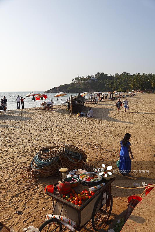 科瓦兰的哈瓦海滩的餐厅，马拉巴尔海岸，喀拉拉邦，印度，亚洲图片素材