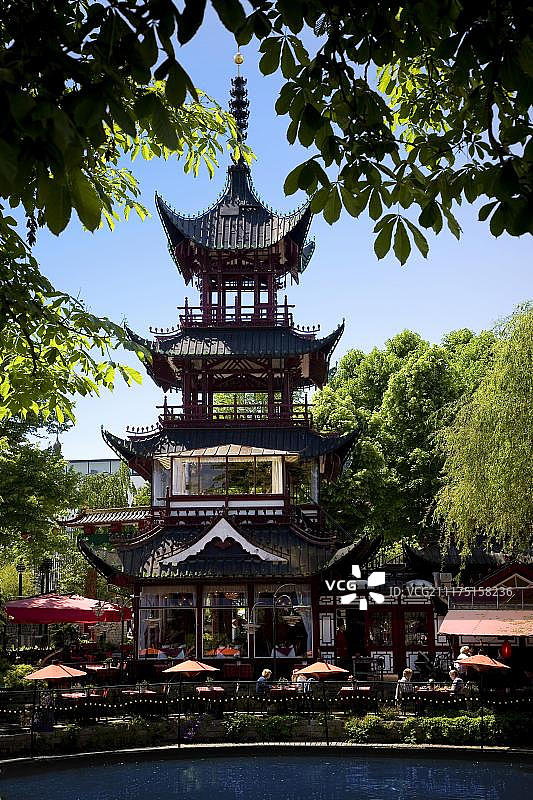 丹麦哥本哈根蒂沃利公园的中国塔图片素材